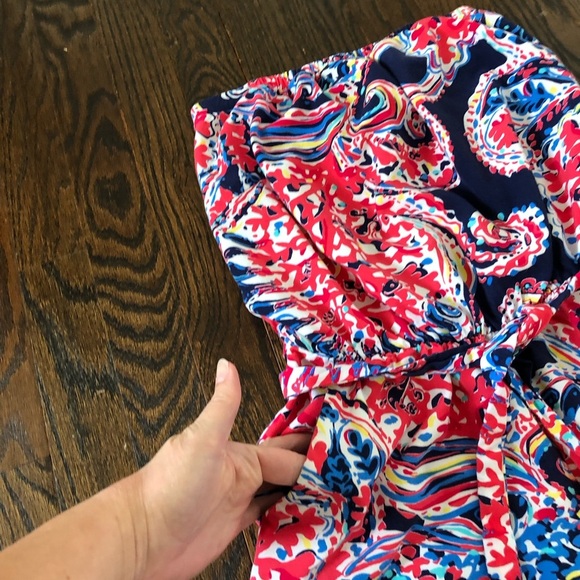 Lilly Pulitzer Women’s XXS Halibut Farrah Strapless Wide-Leg Jumpsuit w/Pockets - Picture 4 of 16